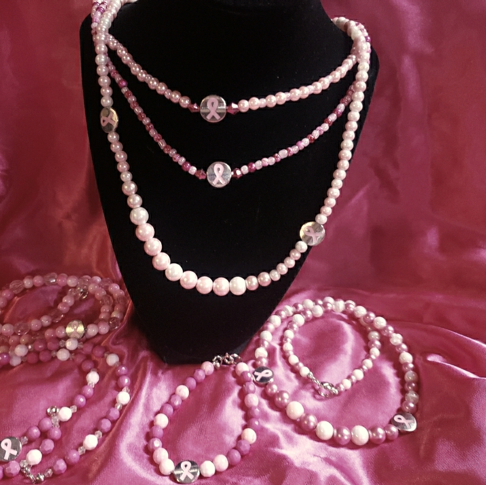 Breast cancer necklace and bracelet